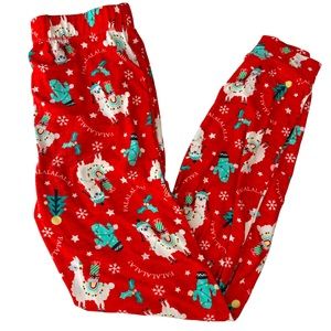 Llama Christmas Lights Cactus PJ Pants Red Soft Pajamas Bottoms Youth Large